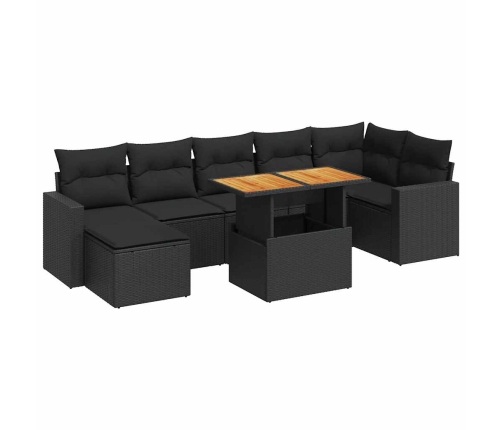 Set de sofás de jardín y cojines 8 piezas ratán sintético negro