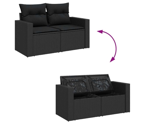 Set de sofás de jardín y cojines 8 piezas ratán sintético negro