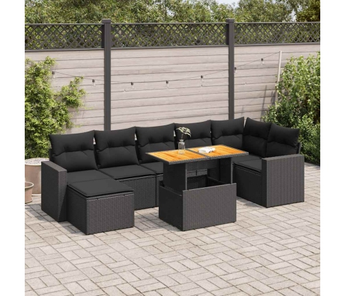 Set de sofás de jardín y cojines 8 piezas ratán sintético negro