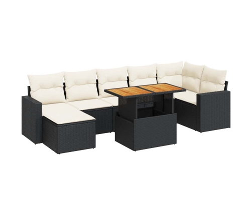 Set de sofás de jardín y cojines 8 piezas ratán sintético negro