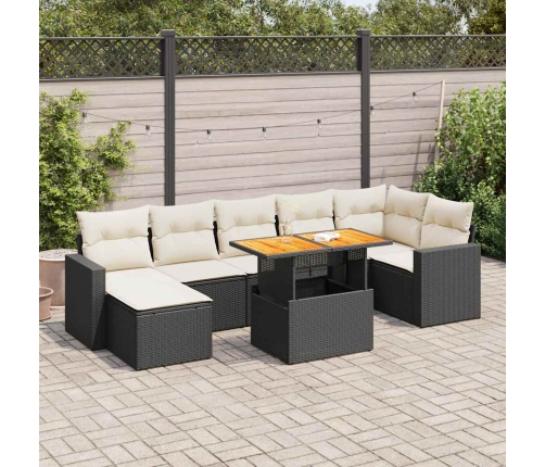 Set de sofás de jardín y cojines 8 piezas ratán sintético negro