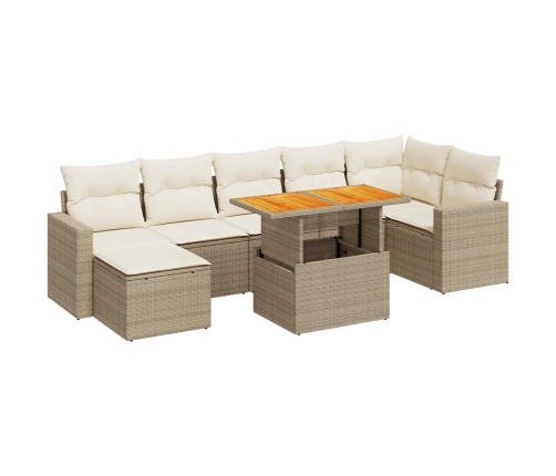 Set de sofás de jardín y cojines 8 piezas ratán sintético beige