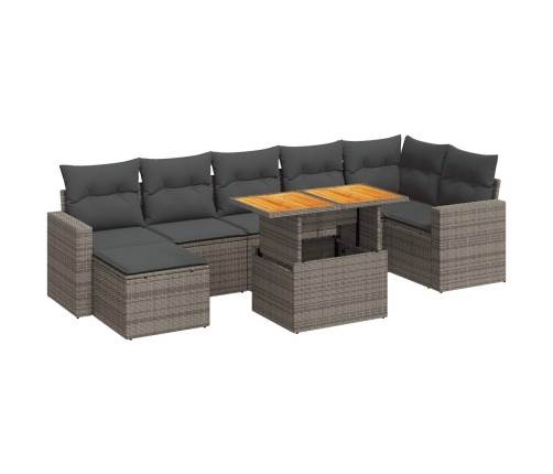 Set de sofás de jardín y cojines 8 piezas ratán sintético gris