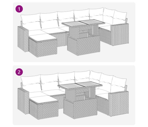 Set de sofás de jardín y cojines 8 piezas ratán sintético gris