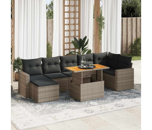 Set de sofás de jardín y cojines 8 piezas ratán sintético gris