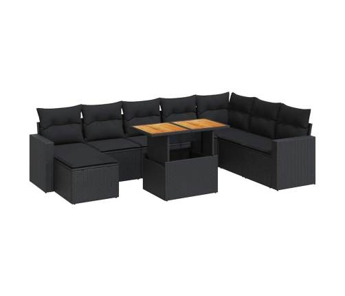 Set de sofás de jardín con cojines 9 pzas ratán sintético negro