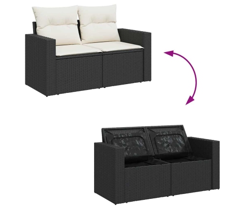 Set de sofás de jardín con cojines 9 pzas ratán sintético negro