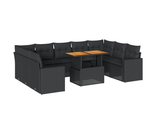Set de sofás de jardín y cojines 10 pzas ratán sintético negro