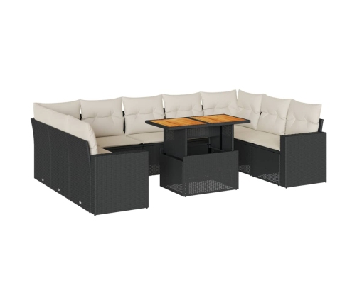 Set de sofás de jardín y cojines 10 pzas ratán sintético negro