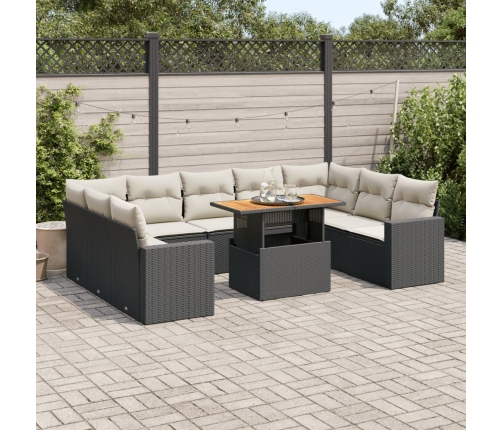 Set de sofás de jardín y cojines 10 pzas ratán sintético negro