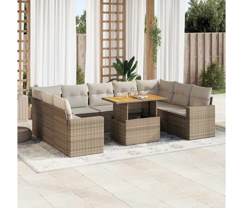 Juego de sofás jardín con cojines beige 10 pzas ratán sintético