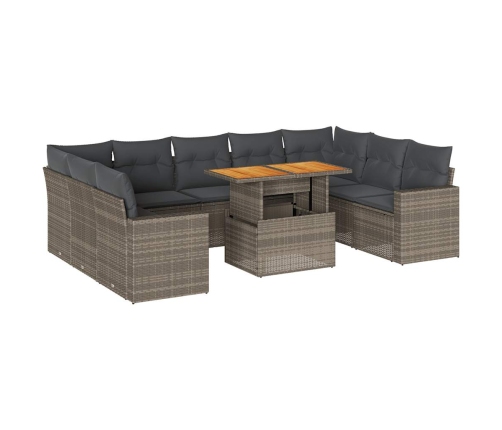 Set de sofás de jardín y cojines 10 pzas ratán sintético gris