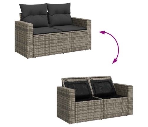 Set de sofás de jardín y cojines 10 pzas ratán sintético gris