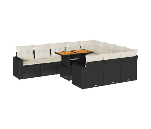 Set de sofás de jardín 11 pzas y cojines ratán sintético negro