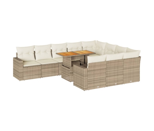 Set de sofás de jardín 11pzas con cojines ratán sintético beige