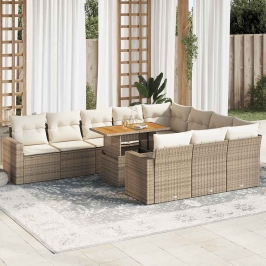 Set de sofás de jardín 11pzas con cojines ratán sintético beige