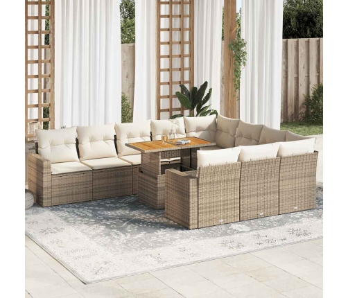 Set de sofás de jardín 11pzas con cojines ratán sintético beige