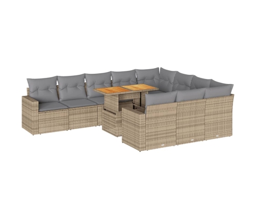 Set de sofás de jardín 11pzas con cojines ratán sintético beige