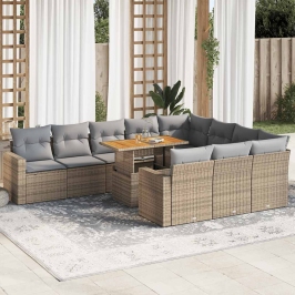 Set de sofás de jardín 11pzas con cojines ratán sintético beige