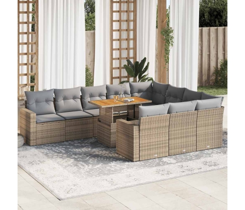 Set de sofás de jardín 11pzas con cojines ratán sintético beige