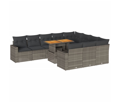 Set de sofás de jardín 11 pzas y cojines ratán sintético gris