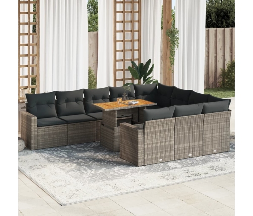 Set de sofás de jardín 11 pzas y cojines ratán sintético gris