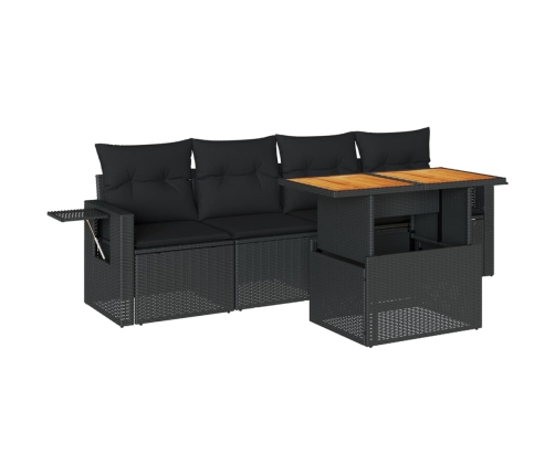 Set de muebles de jardín 5 pzas y cojines ratán sintético negro