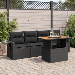 Set de muebles de jardín 5 pzas y cojines ratán sintético negro