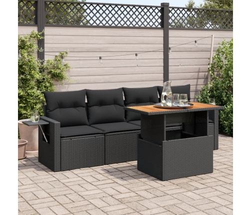 Set de muebles de jardín 5 pzas y cojines ratán sintético negro