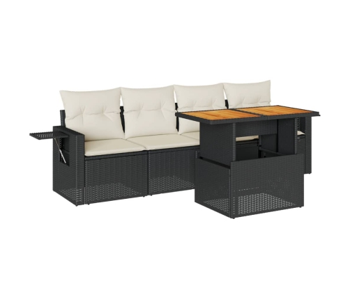 Set de muebles de jardín 5 pzas y cojines ratán sintético negro