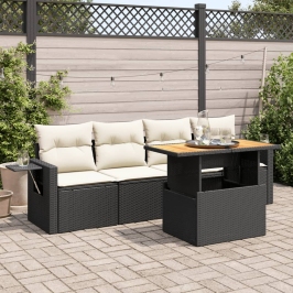 Set de muebles de jardín 5 pzas y cojines ratán sintético negro