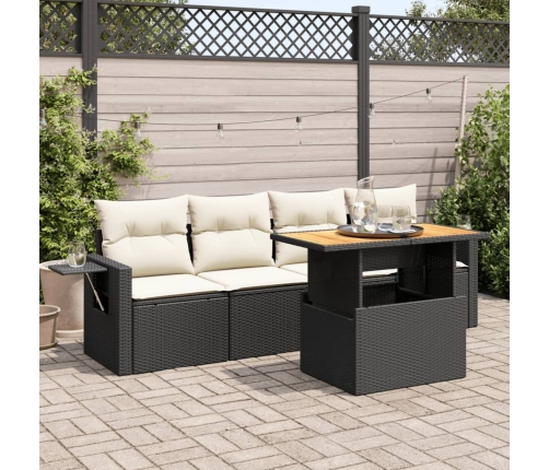 Set de muebles de jardín 5 pzas y cojines ratán sintético negro