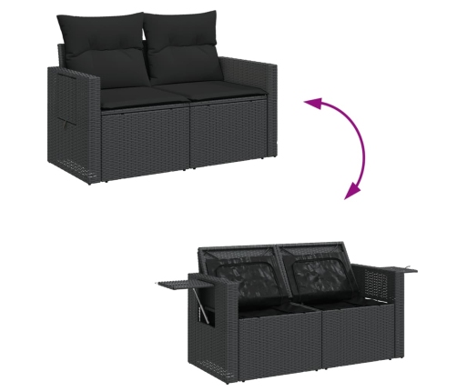Set de sofás de jardín 6 piezas y cojines ratán sintético negro