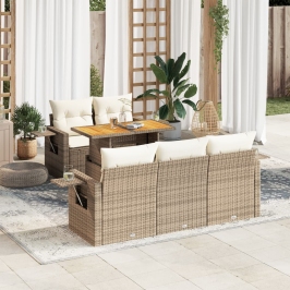 Juego de sofás jardín con cojines 6 pzas ratán sintético beige