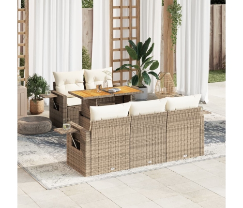 Juego de sofás jardín con cojines 6 pzas ratán sintético beige