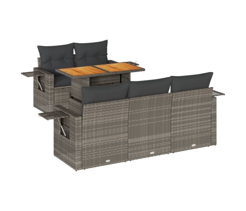 Set de muebles de jardín 6 pzas y cojines ratán sintético gris