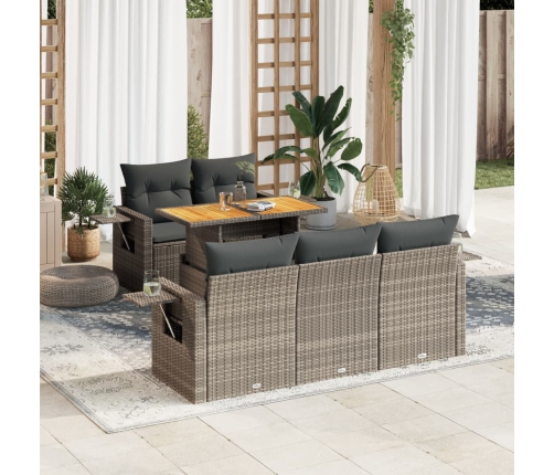 Set de muebles de jardín 6 pzas y cojines ratán sintético gris