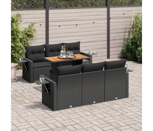Set de sofás de jardín 7 pzas con cojines ratán sintético negro