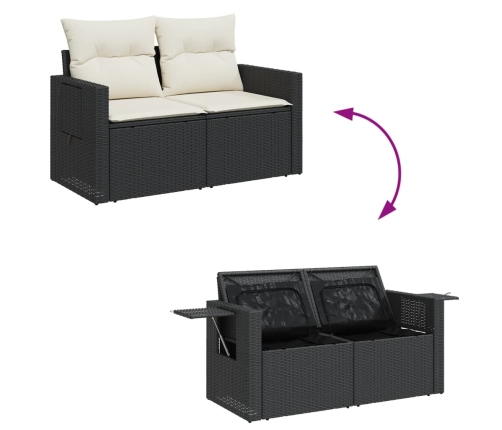 Set de sofás de jardín 7 pzas con cojines ratán sintético negro