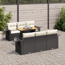 Set de sofás de jardín 7 pzas con cojines ratán sintético negro
