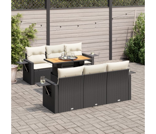 Set de sofás de jardín 7 pzas con cojines ratán sintético negro