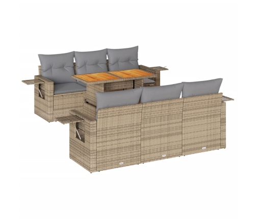 Set sofás de jardín 7 piezas y cojines ratán sintético beige