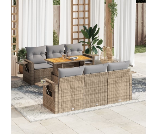 Set sofás de jardín 7 piezas y cojines ratán sintético beige