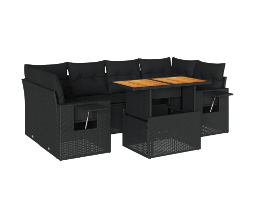 Set de sofás de jardín 7 pzas con cojines ratán sintético negro