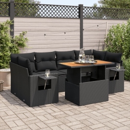 Set de sofás de jardín 7 pzas con cojines ratán sintético negro