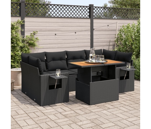Set de sofás de jardín 7 pzas con cojines ratán sintético negro