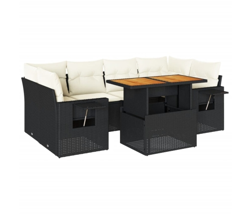 Set de sofás de jardín 7 pzas con cojines ratán sintético negro