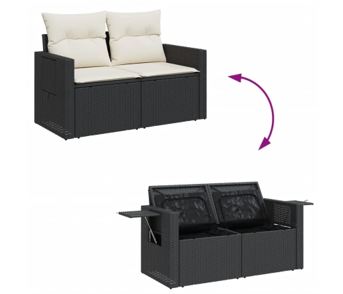 Set de sofás de jardín 7 pzas con cojines ratán sintético negro