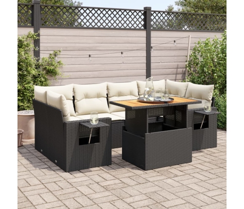 Set de sofás de jardín 7 pzas con cojines ratán sintético negro