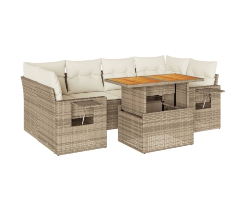 Set sofás de jardín 7 piezas y cojines ratán sintético beige